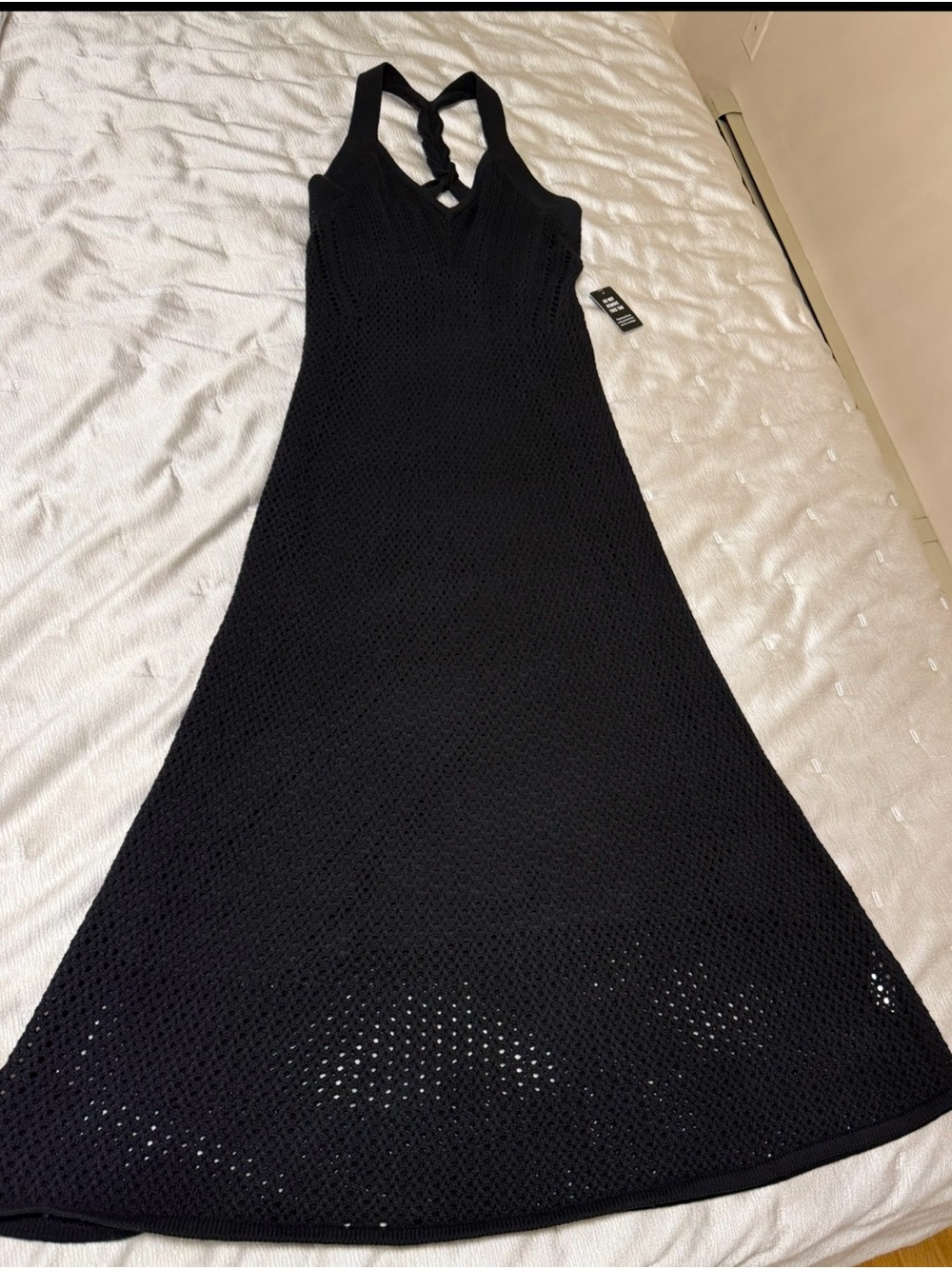 Express Black Crochet Backless Halter Maxi - Picture 3 of 9